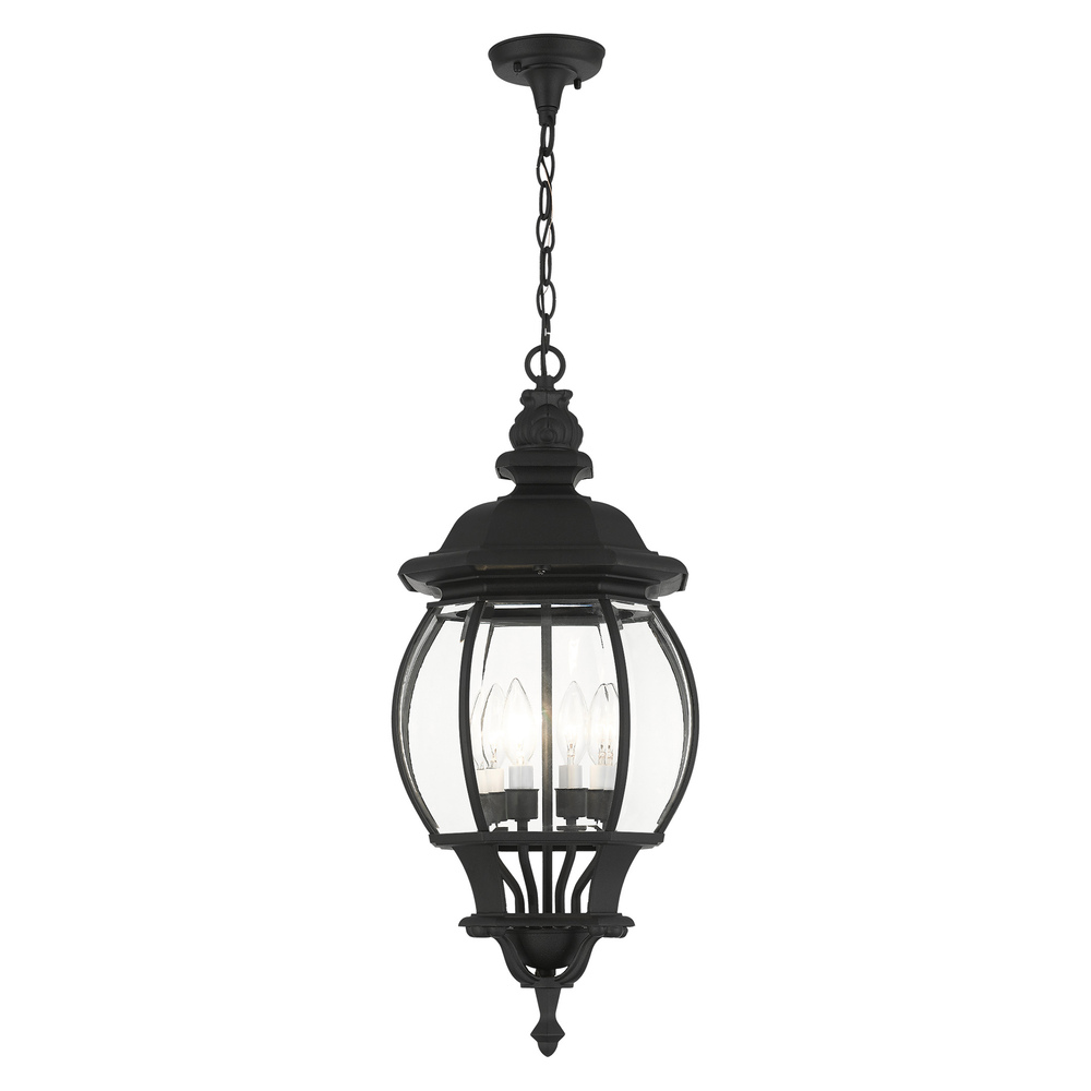 4 Lt Textured Black Outdoor Pendant Lantern