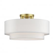 Livex Lighting 50306-33 - 3 Light Soft Gold Large Semi-Flush with Hand Crafted Off-White Color Fabric Hardback Shades