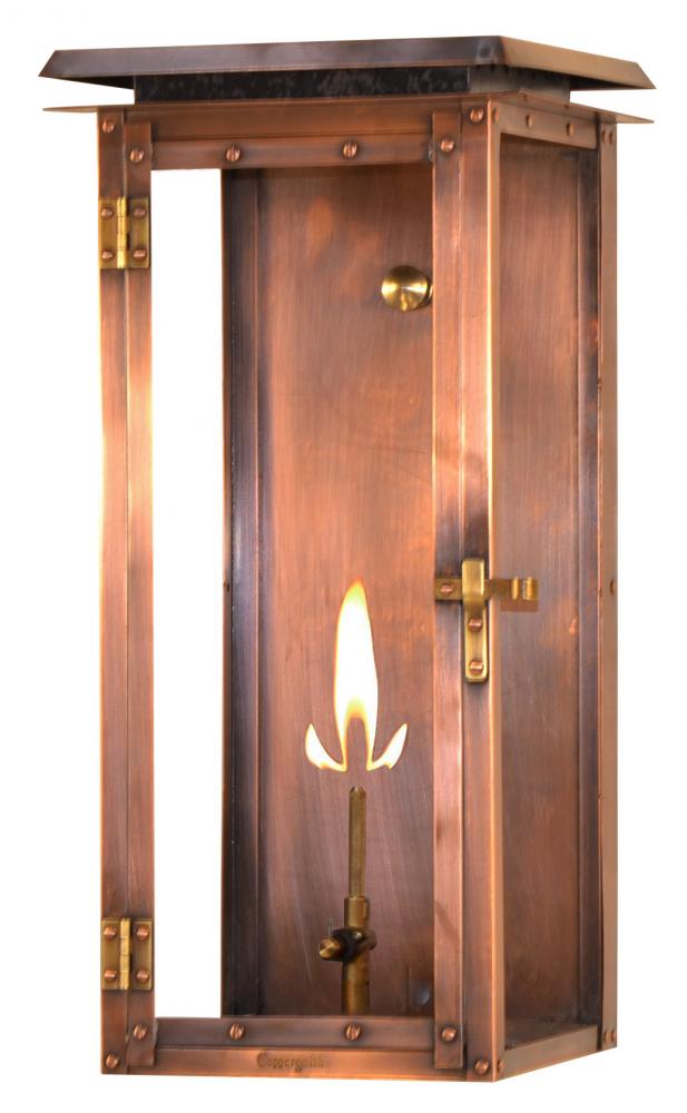 The CopperSmith Hyland Flush 18" Tall Copper Gas Wall Mount Outdoor Light Lantern Sconce