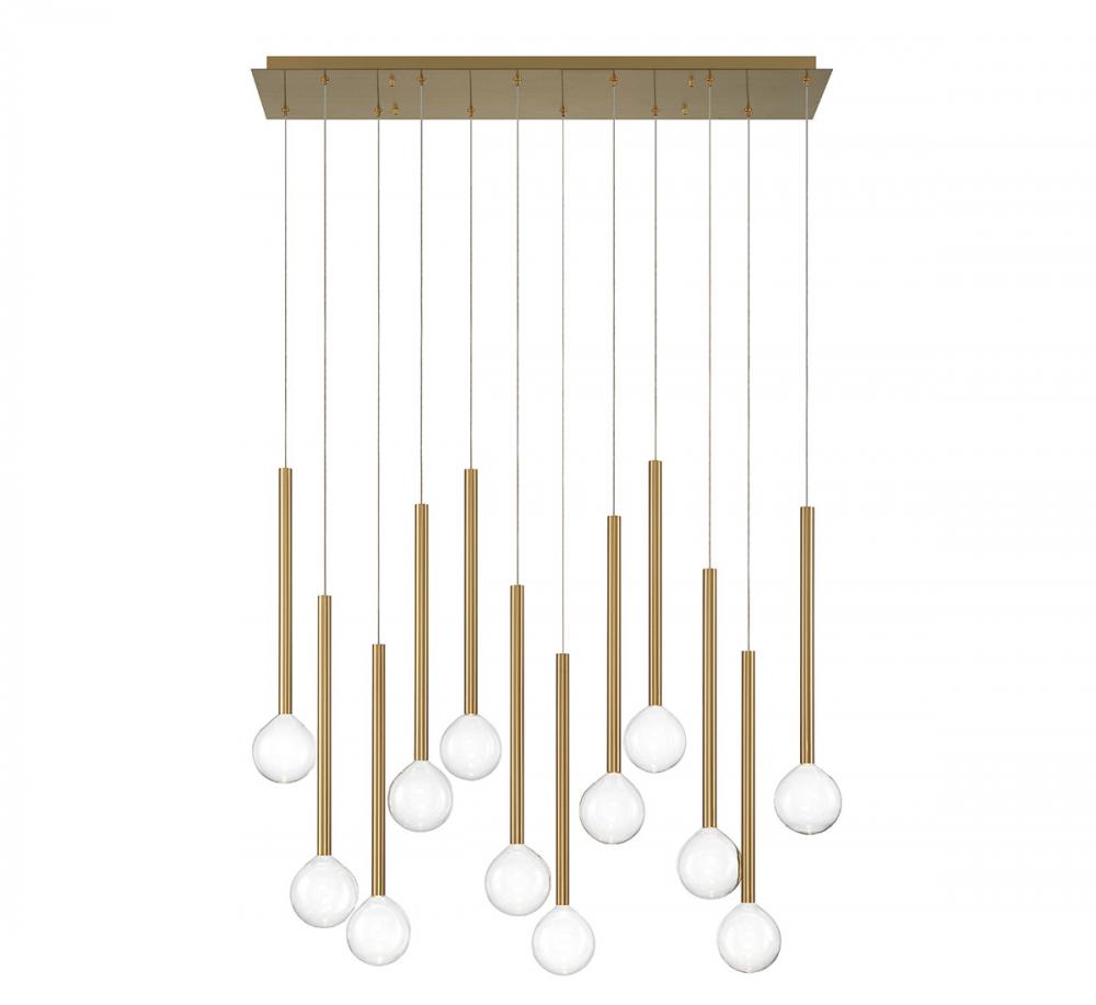 Positano, 12 Light Linear LED Chandelier, Plated Brushed Gold