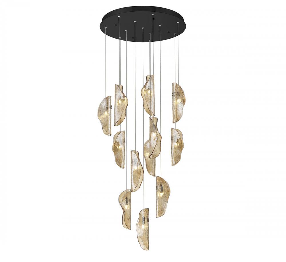 Sorrento, 12 Light round LED Chandelier, Amber, Black Canopy