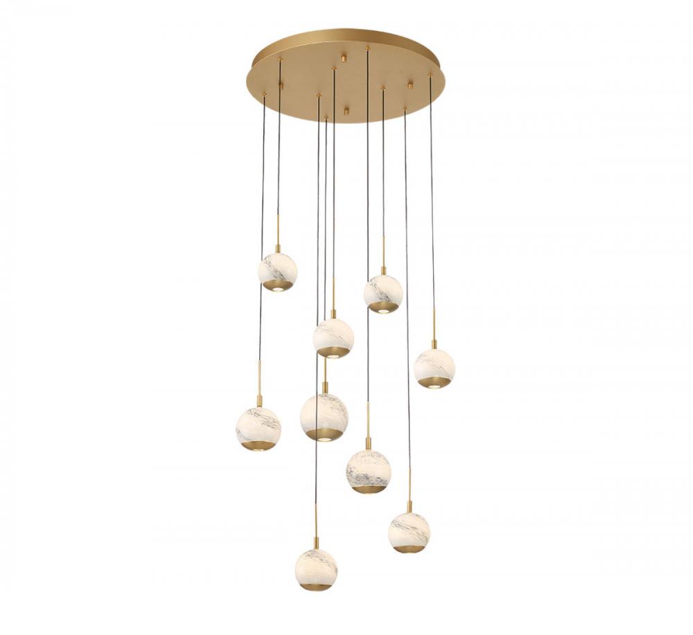 Baveno, 9 Light Round LED Chandelier, Painted Antique Brass