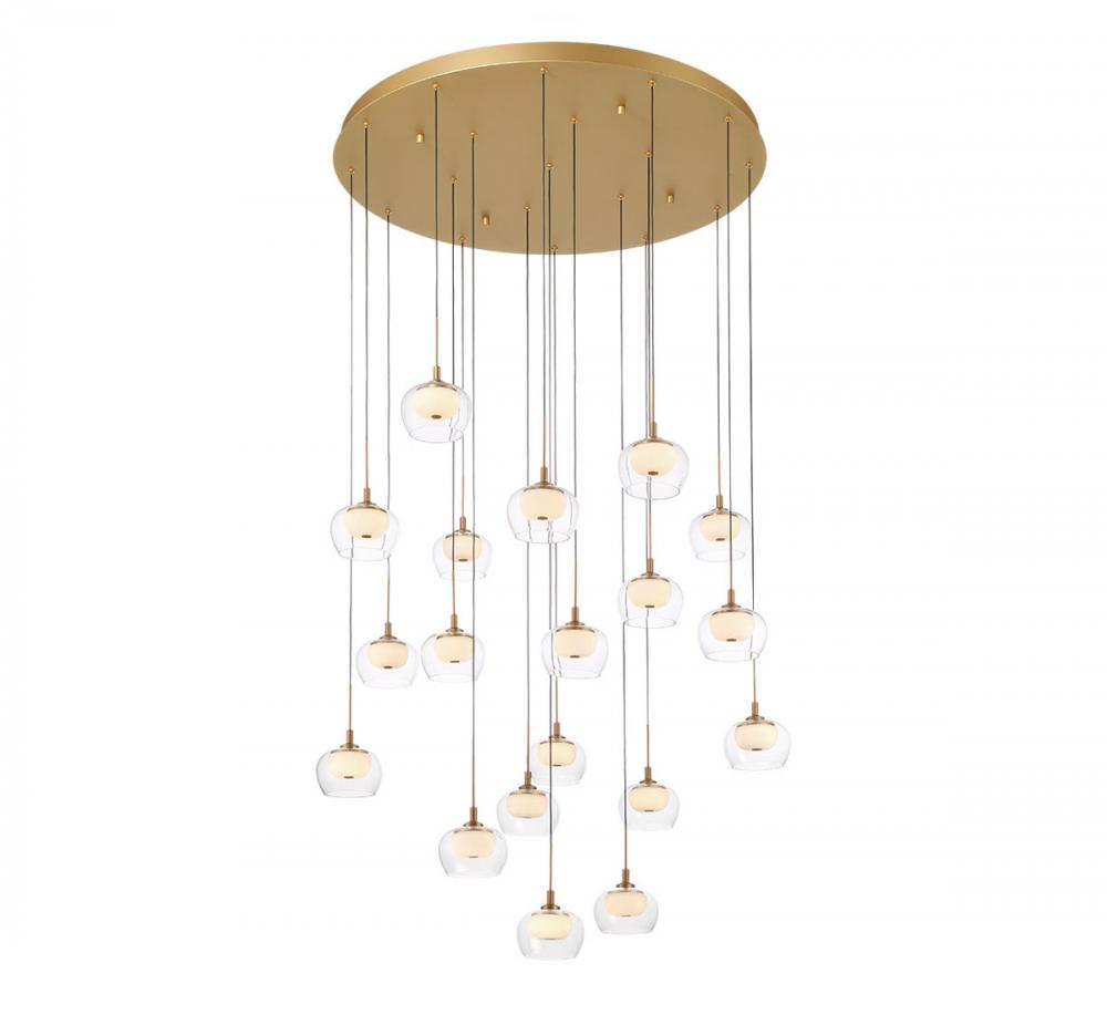 Manarola, 19 Light Round LED Chandelier, Painted Antique Brass