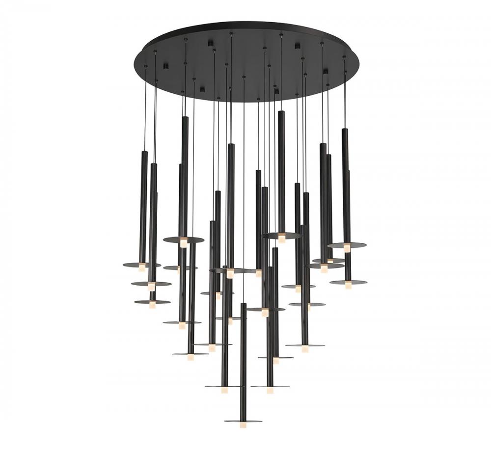 Piatto, 25 Light Round LED Chandelier, Matte Black