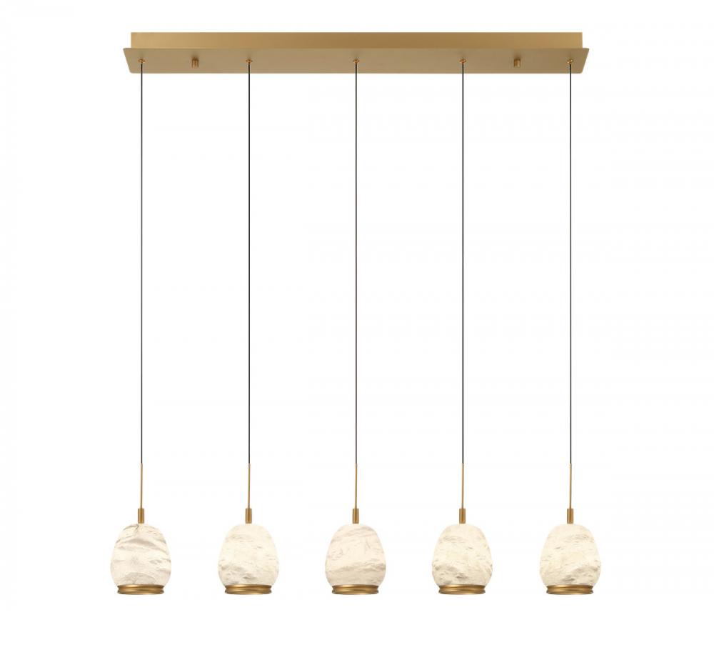 Lucidata, 5 Light Linear LED Chandelier, Painted Antique Brass