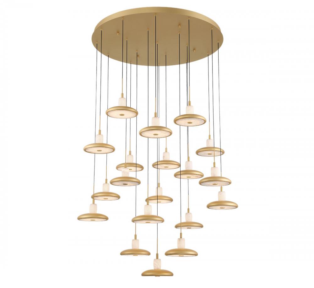 Mantova, 19 Light Round LED Chandelier, Painted Antique Brass