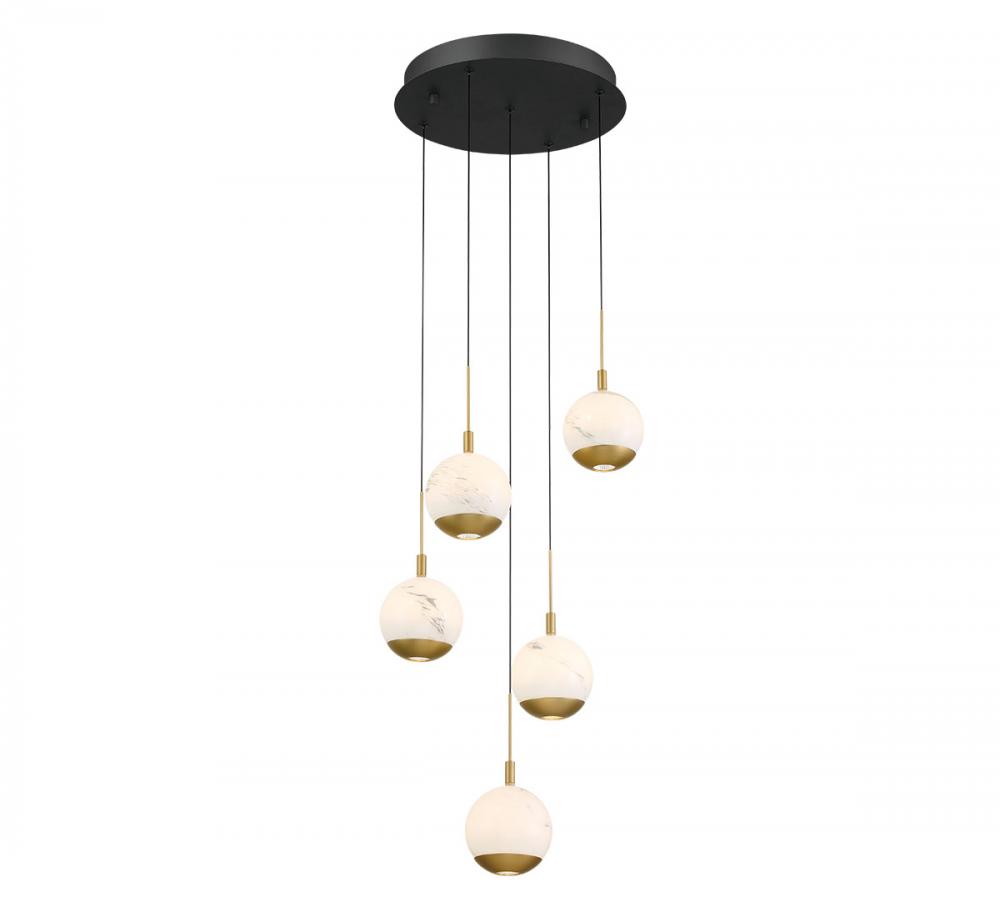 Baveno, 5 Light Round LED Chandelier, Matte Black