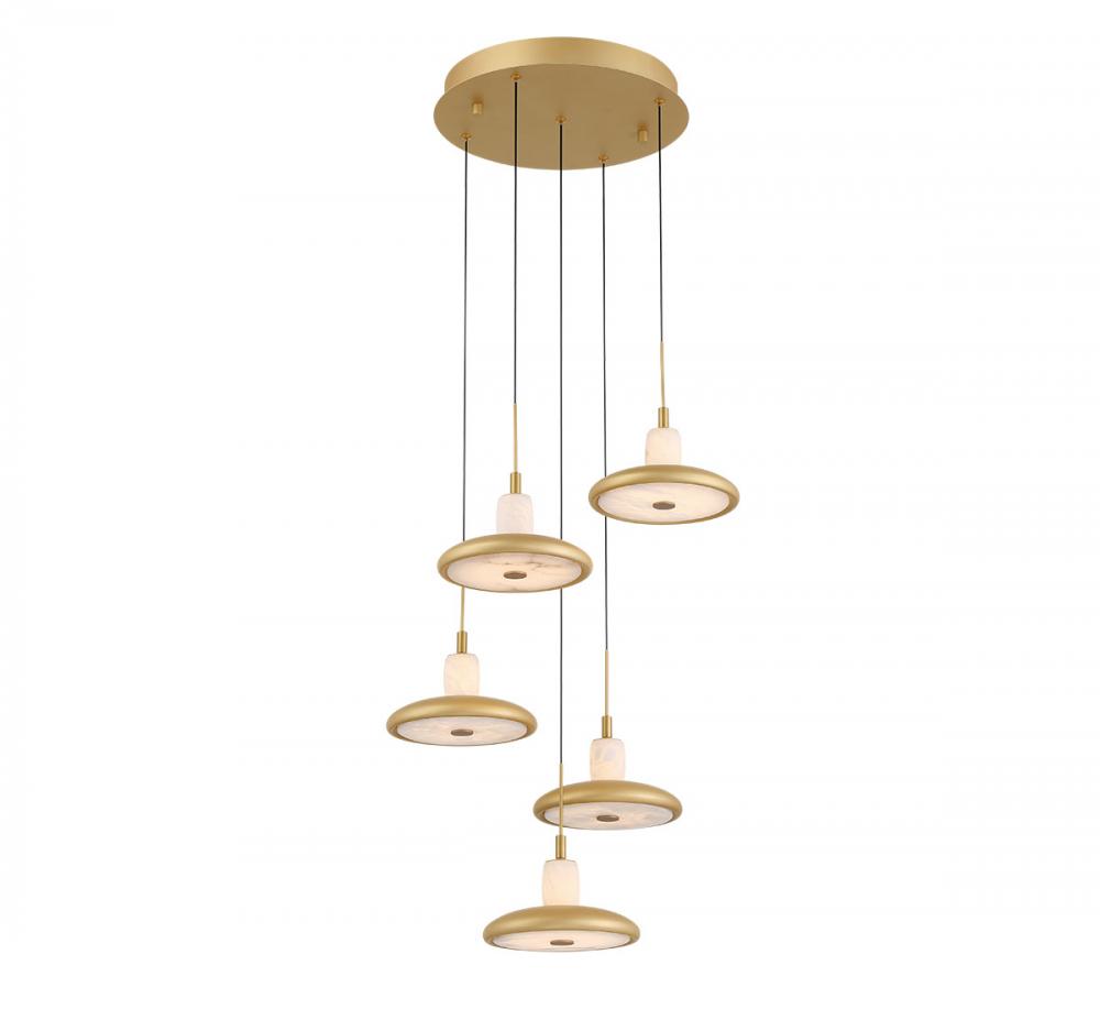 Mantova, 5 Light Round LED Chandelier, Painted Antique Brass