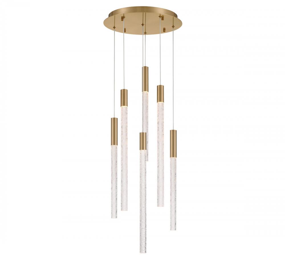 Gravina , 6 Light LED Chandelier, Brushed Brass, Clear Crystal