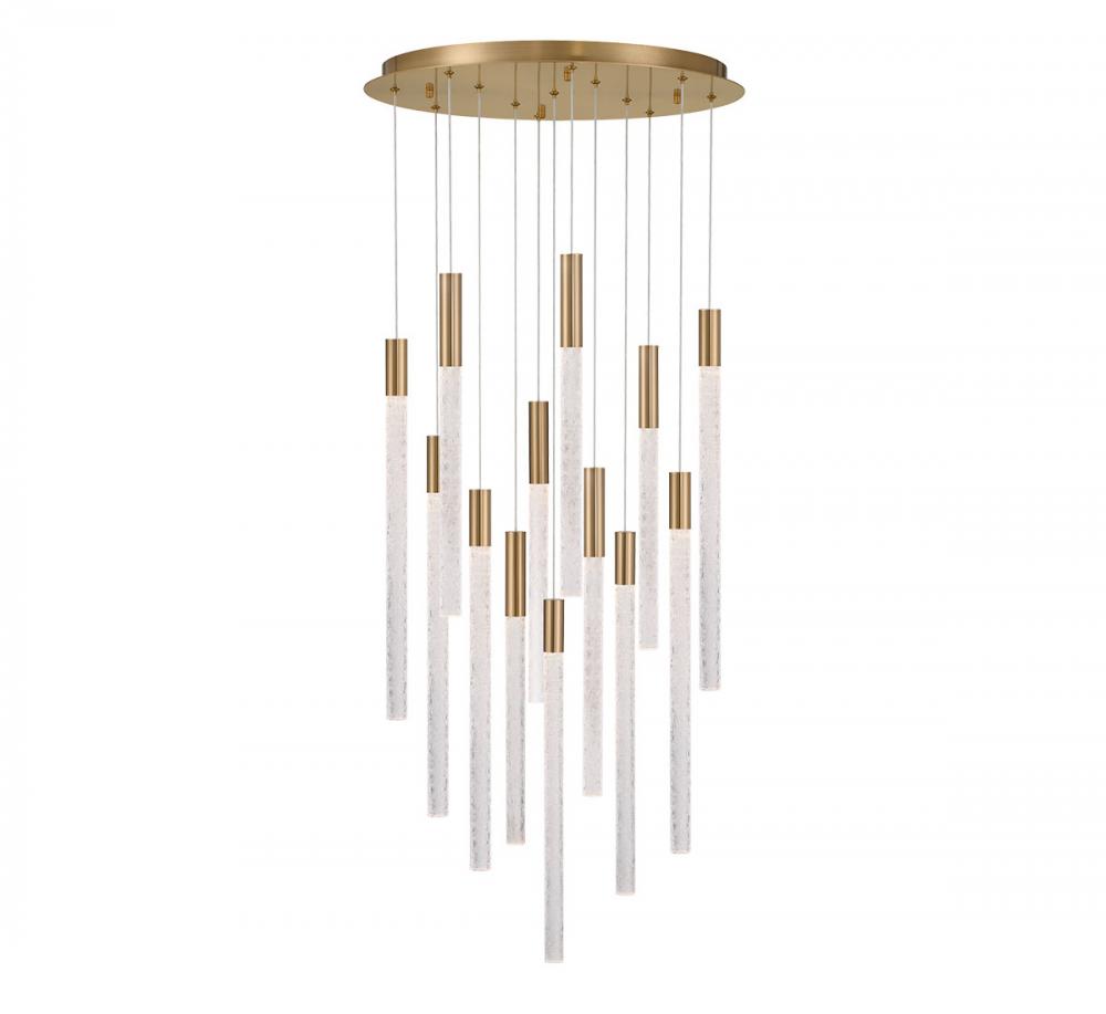 Gravina ,13 Light LED Chandelier, Brushed Brass, Clear Crystal