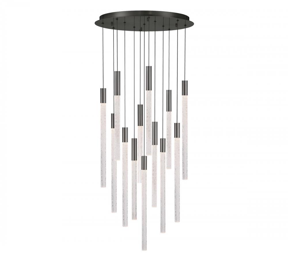 Gravina , 13 Light LED Chandelier, Brushed Gun Metal, Clear Crystal