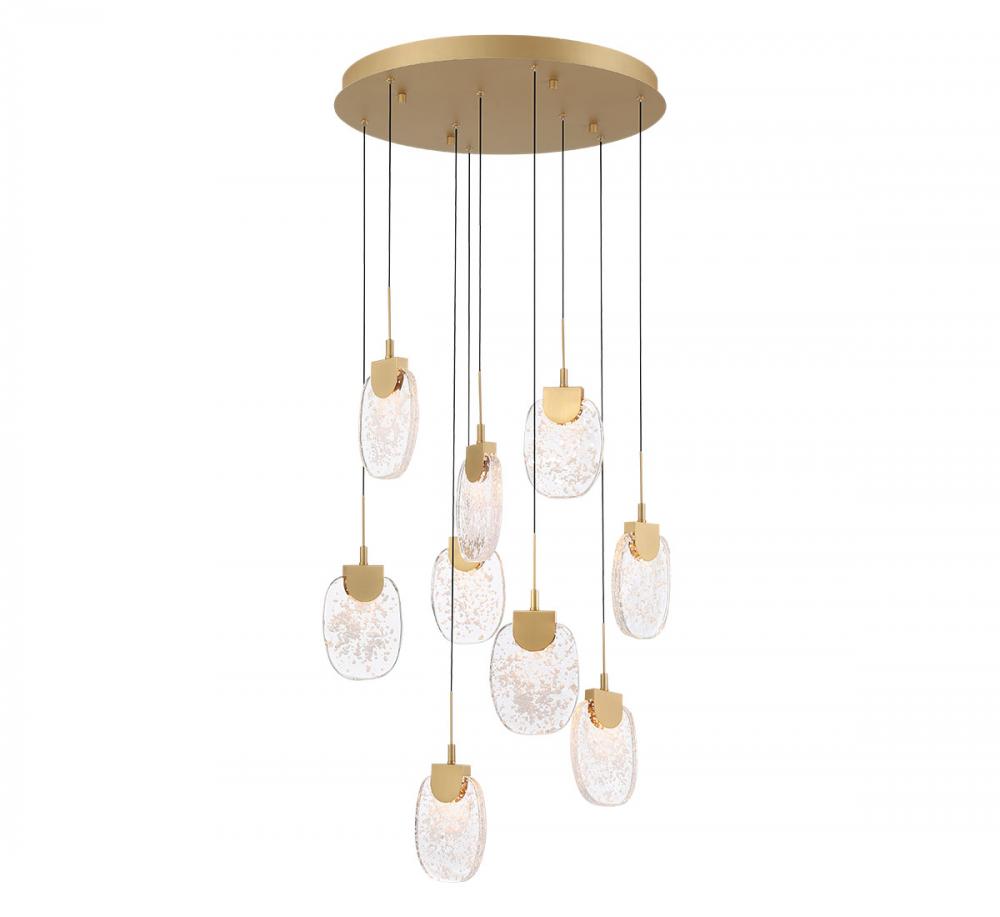 Castelo, 9 Light Round LED Chandelier, Painted Antique Brass