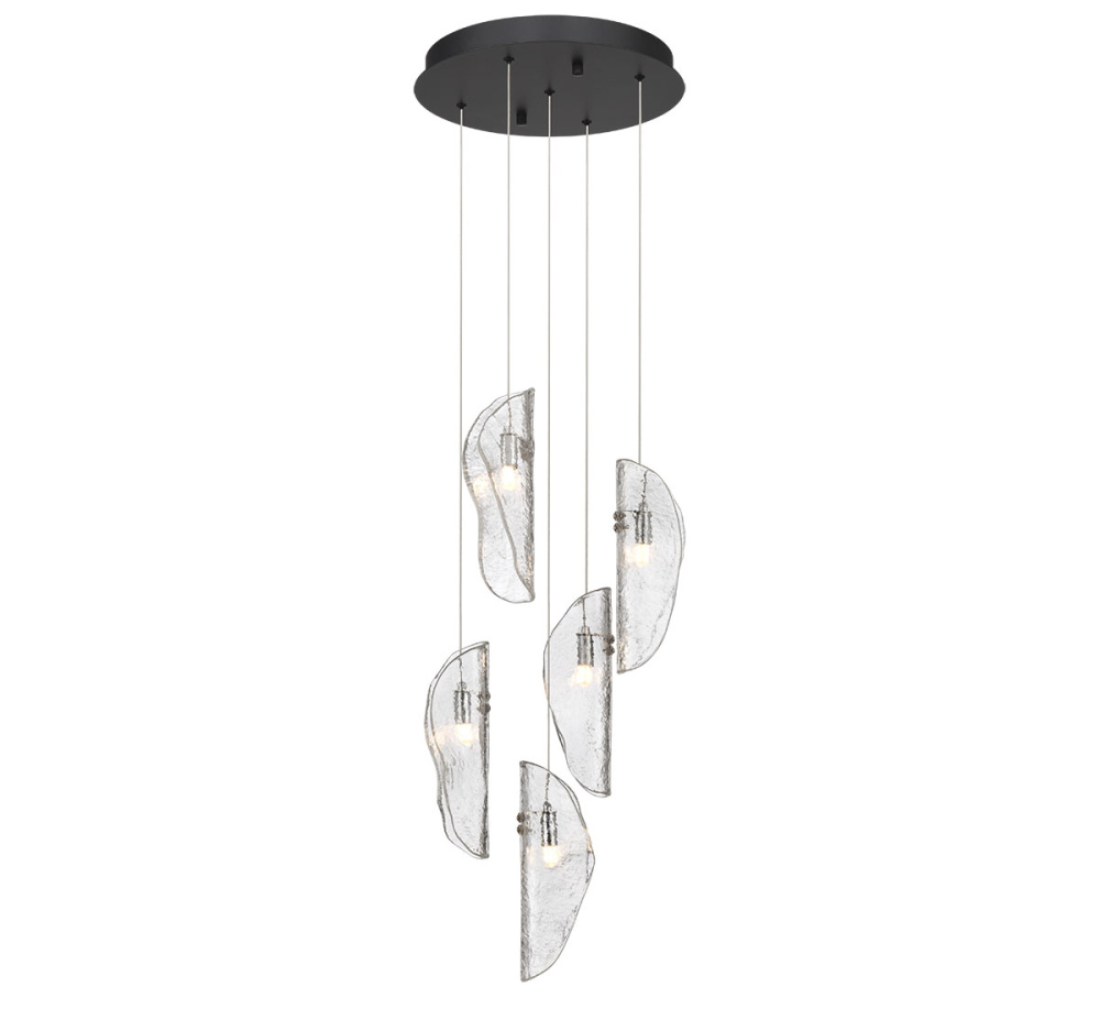 Sorrento 5 Light Round LED Chandelier Clear Black Canopy
