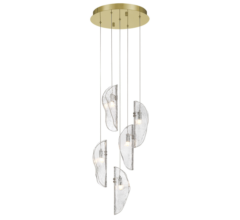 Sorrento 5 Light Round LED Chandelier Clear Gold Canopy