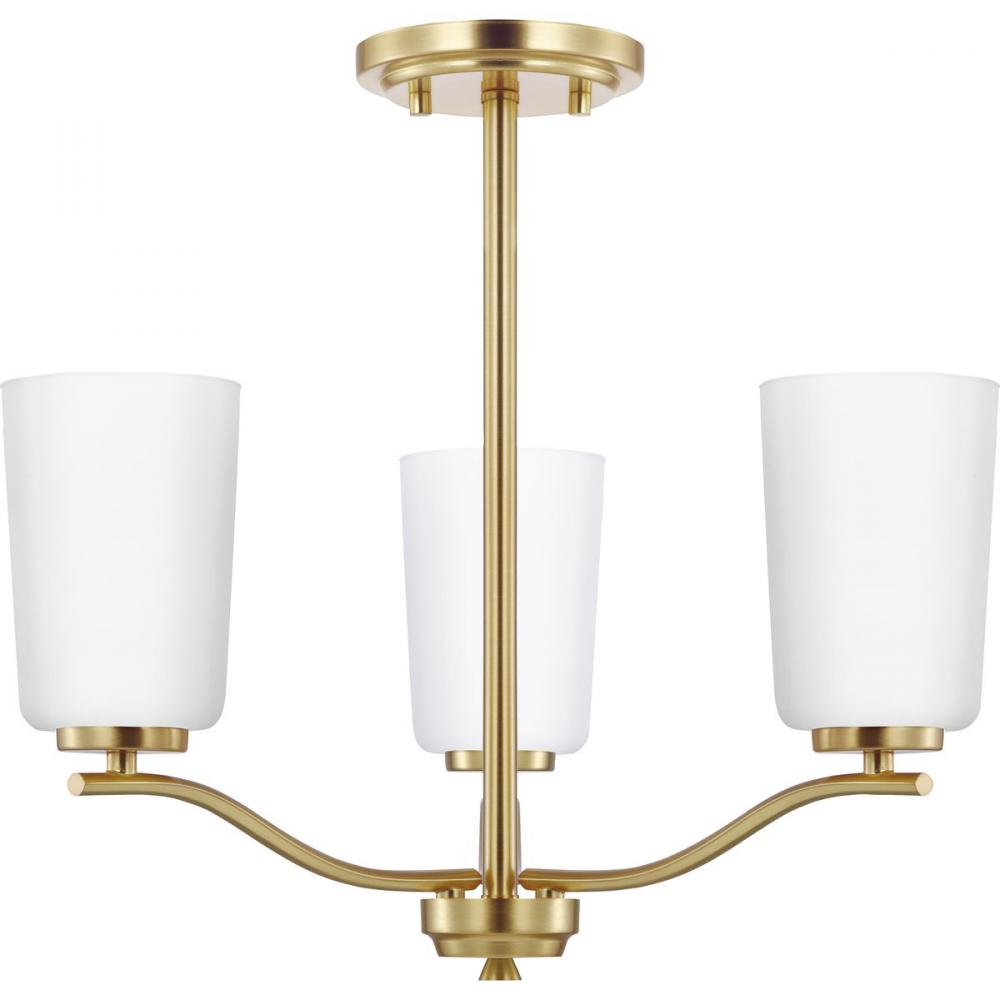 Adley Collection Three-Light Satin Brass Etched White Glass New Traditional Semi-Flush Convertible L