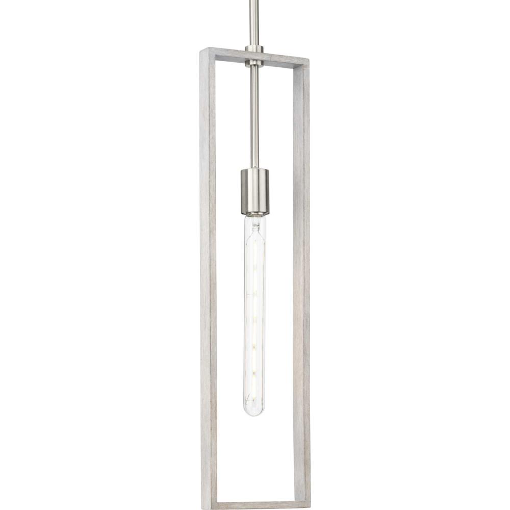 Boundary Collection One-Light Brushed Nickel Grey Washed Oak Modern Pendant