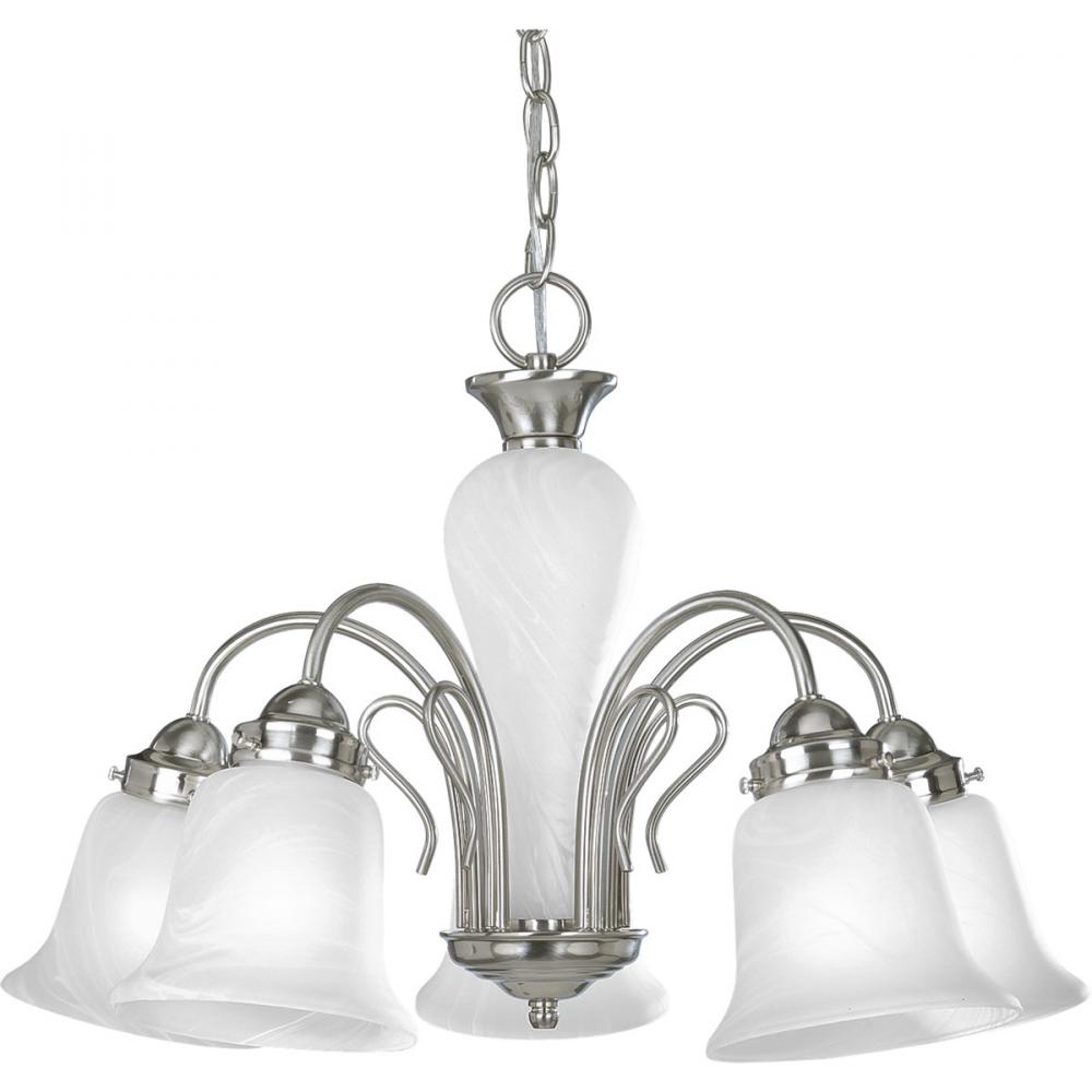 Bedford Collection Five-Light Brushed Nickel Etched Alabaster Glass Traditional Chandelier Light