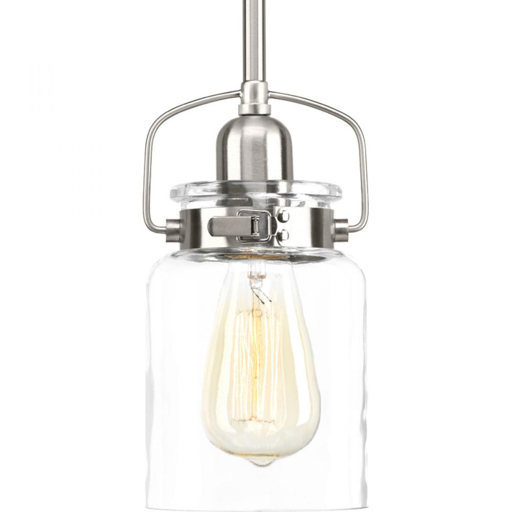 Calhoun Collection One-Light Brushed Nickel Clear Glass Farmhouse Mini-Pendant Light