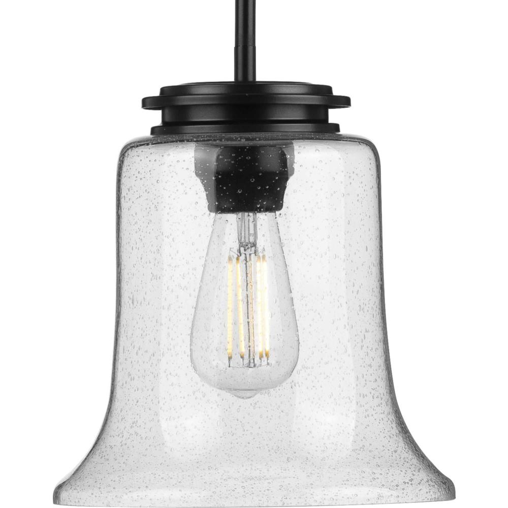 Winslett Collection One-Light Matte Black Clear Seeded Glass Coastal Pendant Light