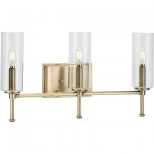 Progress P300358-163 - Elara Collection Three-Light Vintage Brass Clear Glass New Traditional Bath Vanity Light