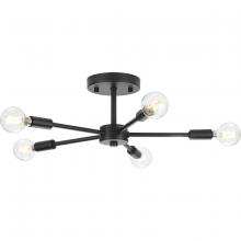 Progress P350219-31M - Delayne Collection Five-Light Mid-Century Modern Matte Black Semi-Flush Mount Light