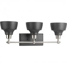 Progress P300041-009 - Bramlett Collection Three-Light Brushed Nickel Graphite Metal Shade Coastal Bath Vanity Light