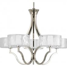 Progress P4645-104WB - Caress Collection Five-Light Polished Nickel Clear Water Glass Luxe Chandelier Light