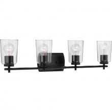 Progress P300157-031 - Adley Collection Four-Light Matte Black Clear Glass New Traditional Bath Vanity Light