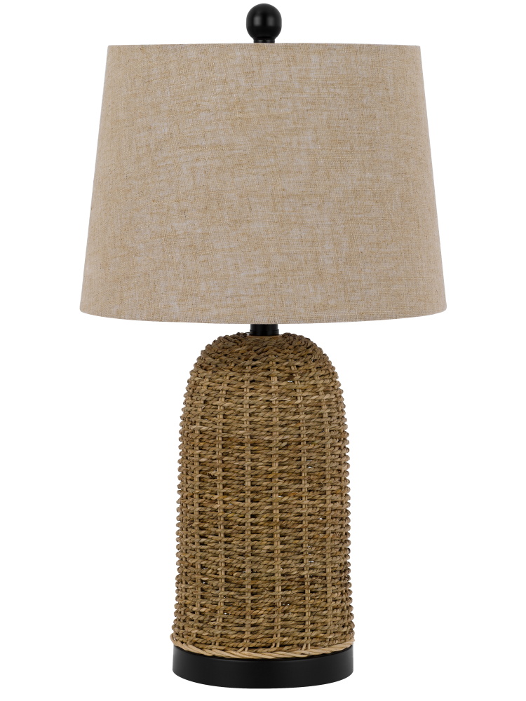100W 3 way Indio wicker basket table lamp with hardback burlap shade