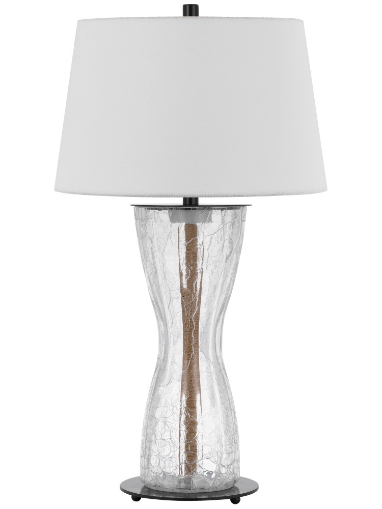 100W Andria crackle glass table lamp with 2W LED night light and hardback fabric shade
