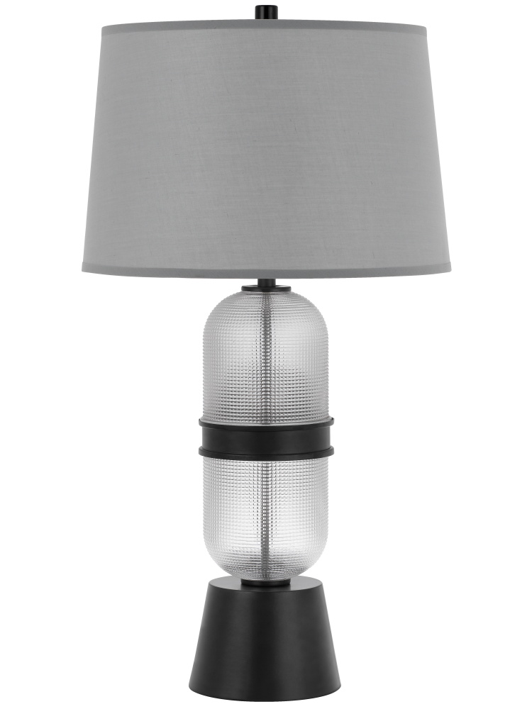 100W Sesto glass table lamp with 4W LED (top and bottom) night light and hardback fabric shade