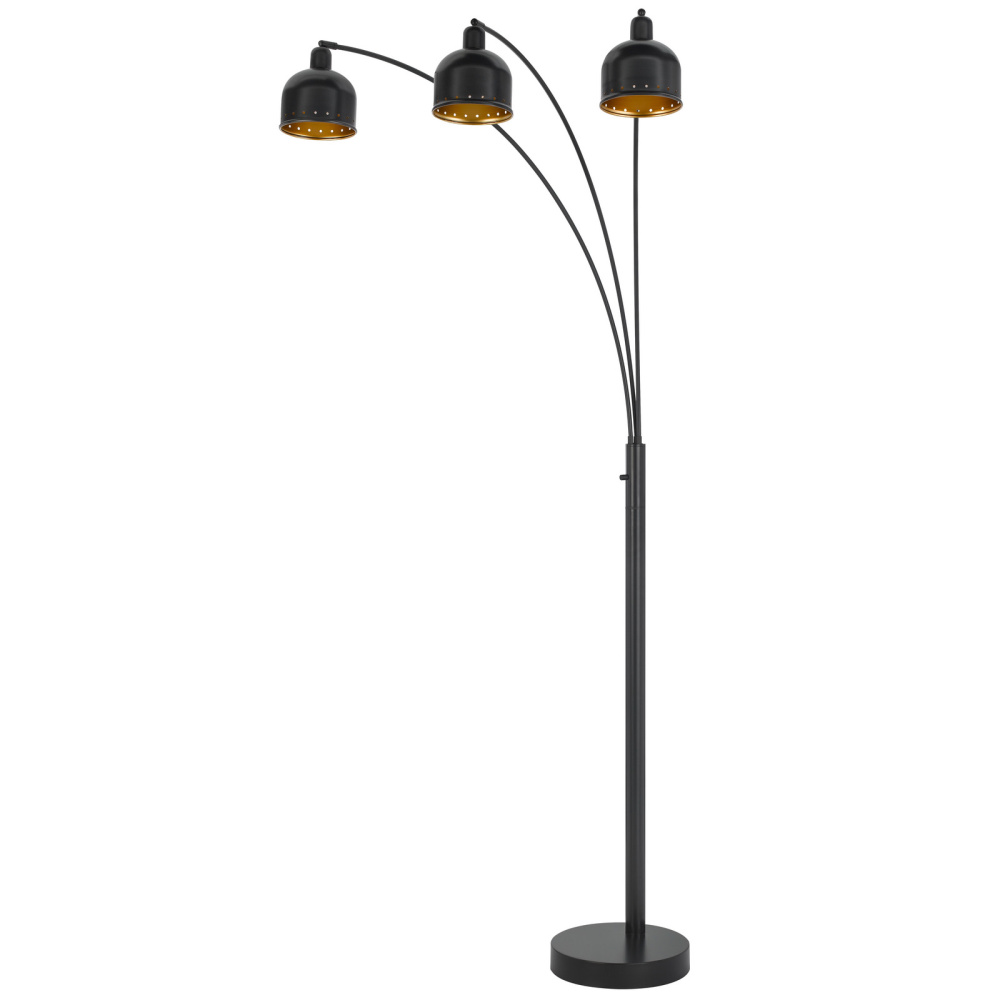 60W x 3, 3 way Ellington arc floor lamp with metal gold tone shades and heavy weighted base