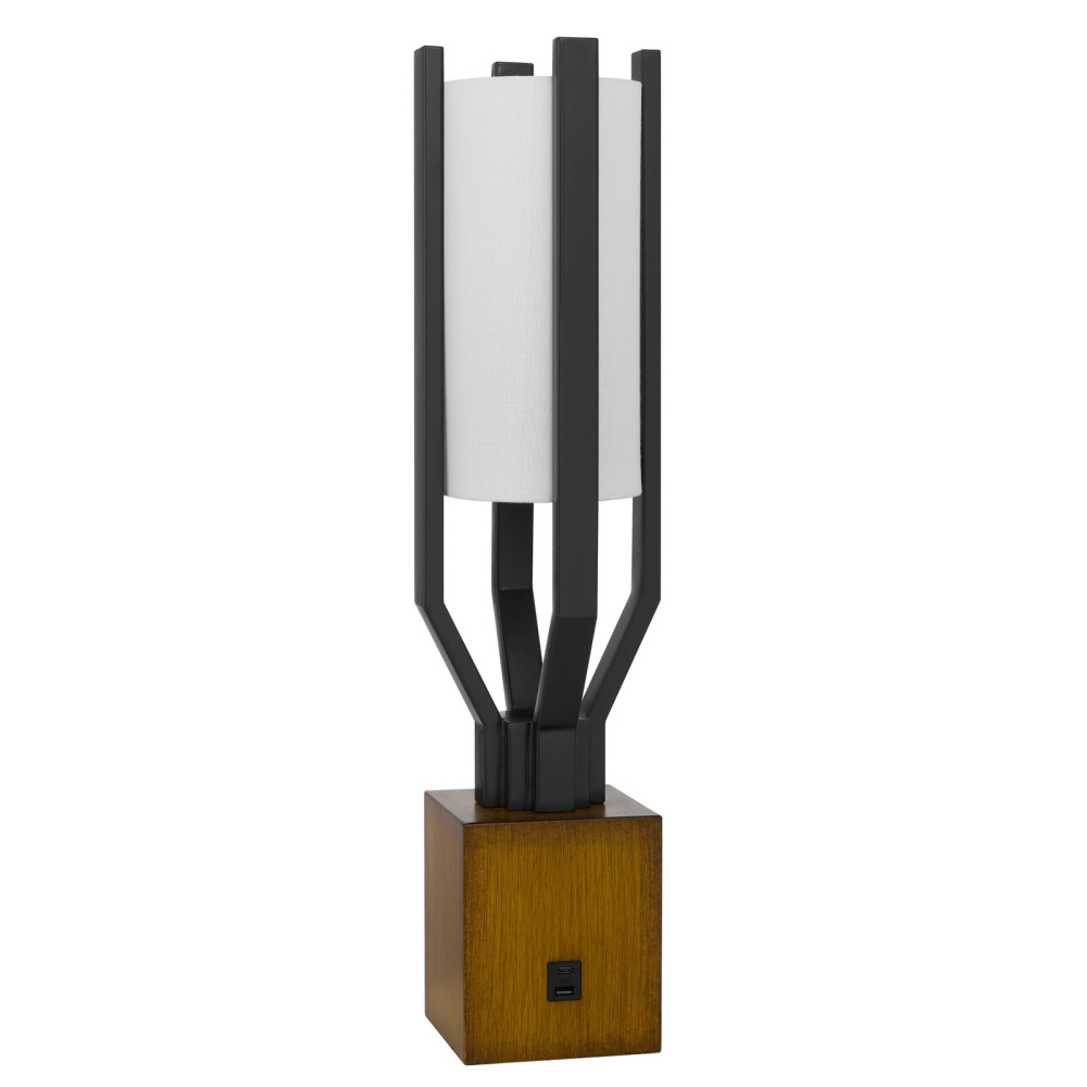 9W Keene metal table lamp with integrated hardback fabric shade and USB and USB-C charging ports