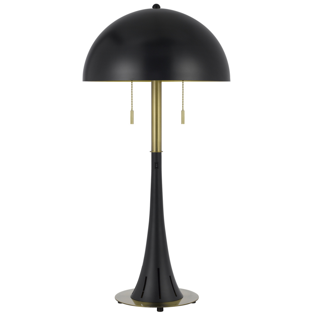 Orbit Noir 40W x 2 two tone metal table lamp with double pull chain and LED 2W night light