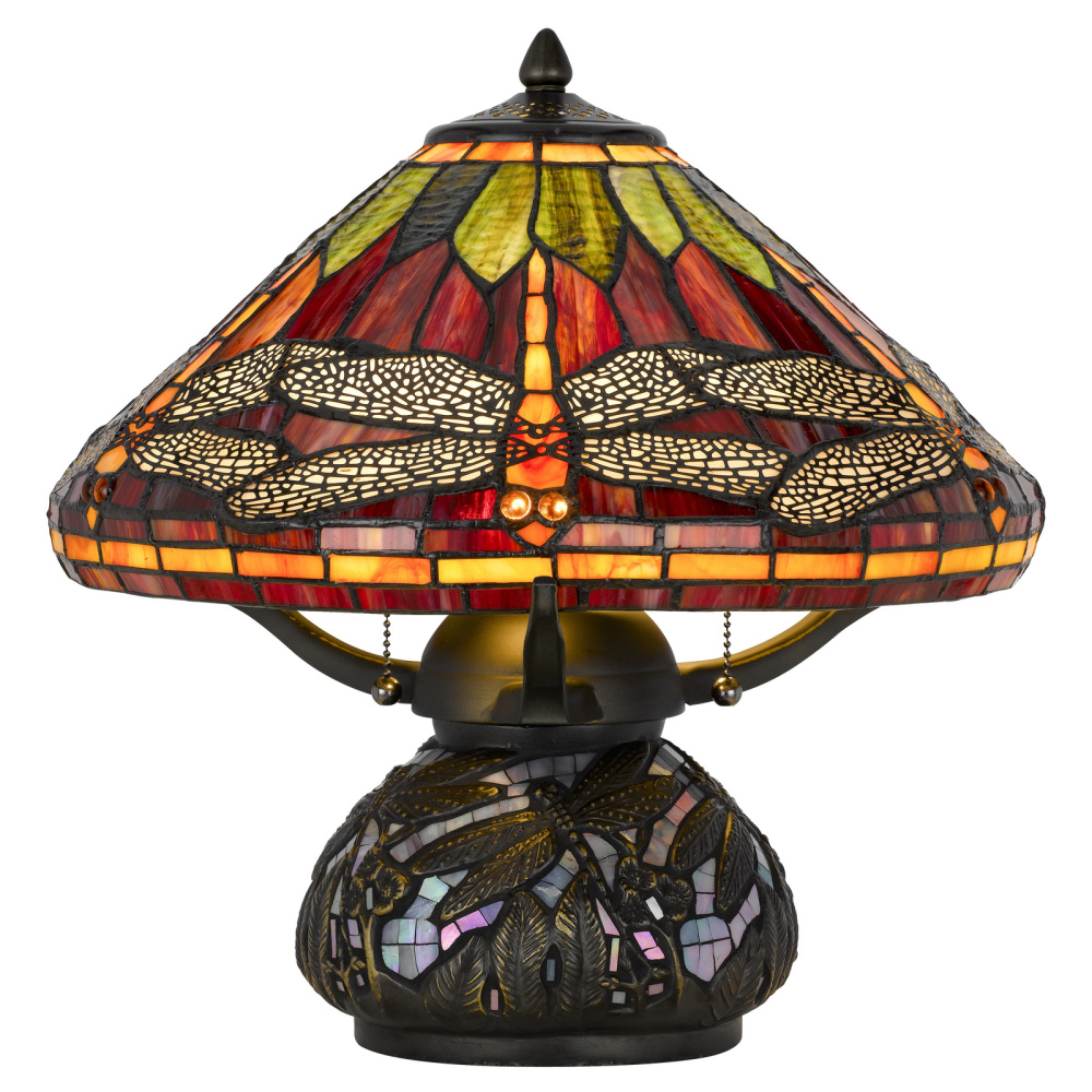 Autumn Amber 60W x 2 Tiffany resin table lamp with double pull chain switch