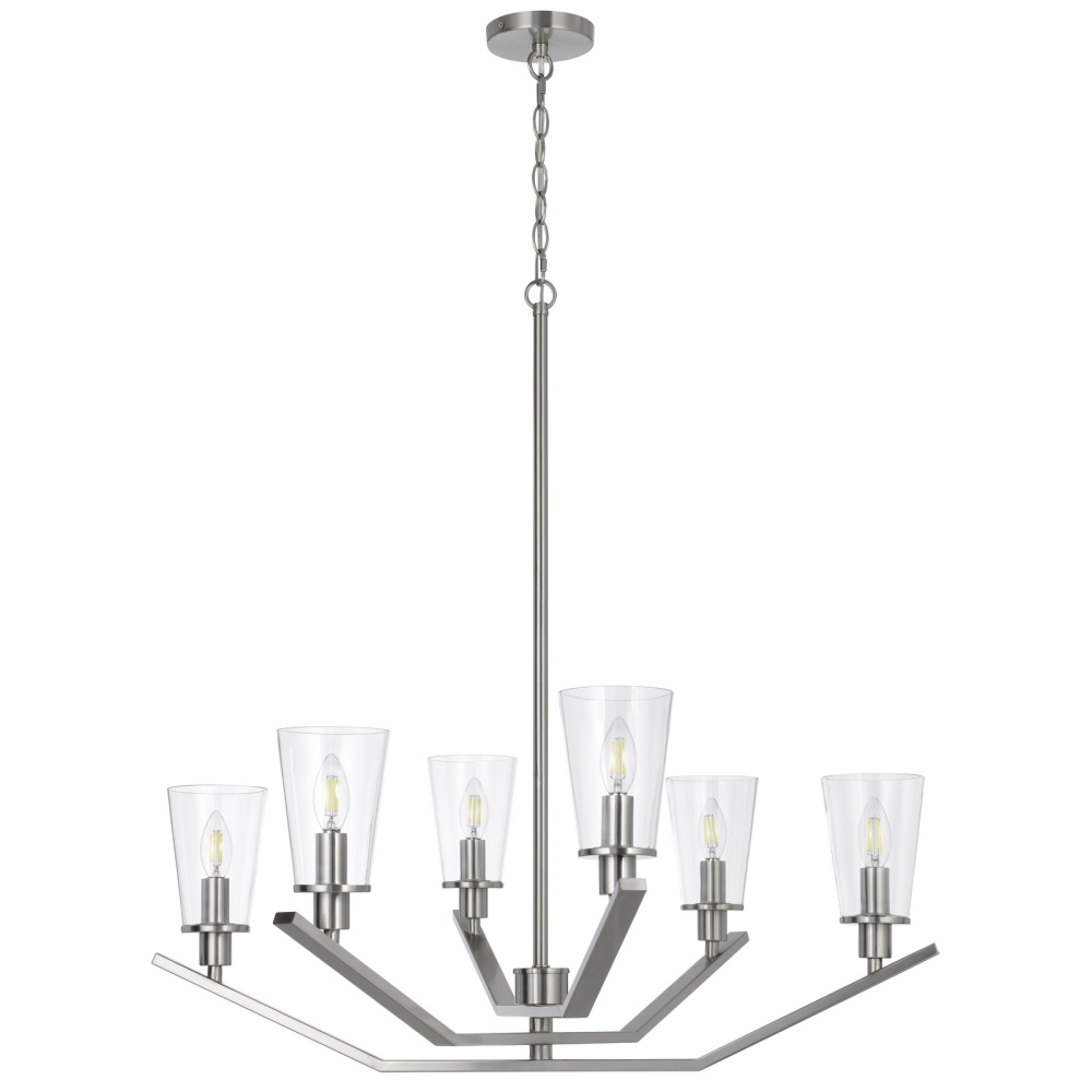Vireo 40W x 6 metal chandelier with clear glass shades