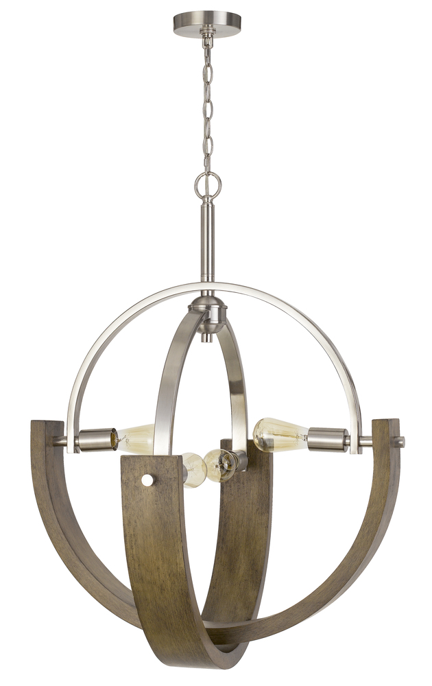 60W X 4 Rauma Metal/Wood Chandelier (Edison Bulbs Are Not included)