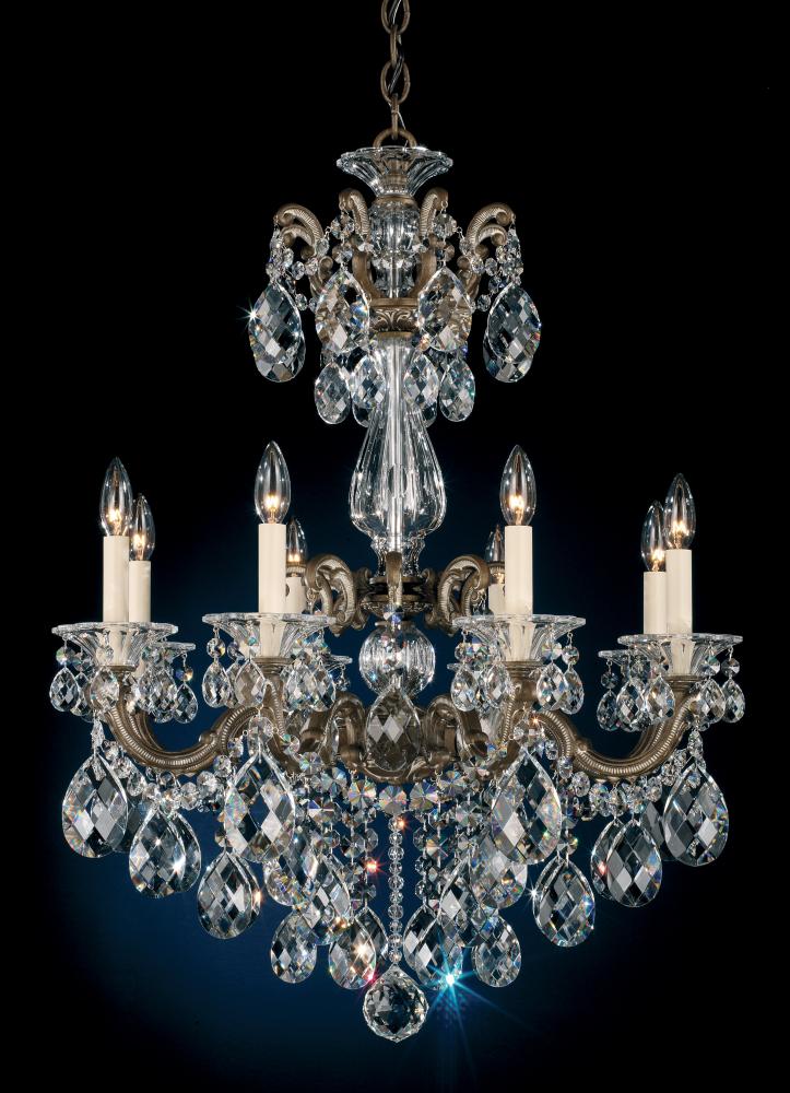 La Scala 8 Light 120V Chandelier in Florentine Bronze with Heritage Handcut Crystal