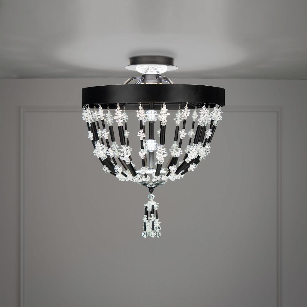 Bali 16IN LED 3000K/3500K/4000K 120V/277V Semi-Flush Mount in Black with Optic Crystal