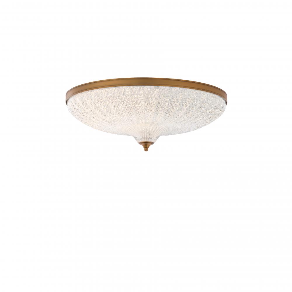 Roma 20in LED 3000K/3500K/4000K 120V-277V Flush Mount in Aged Brass with Clear Optic Crystal