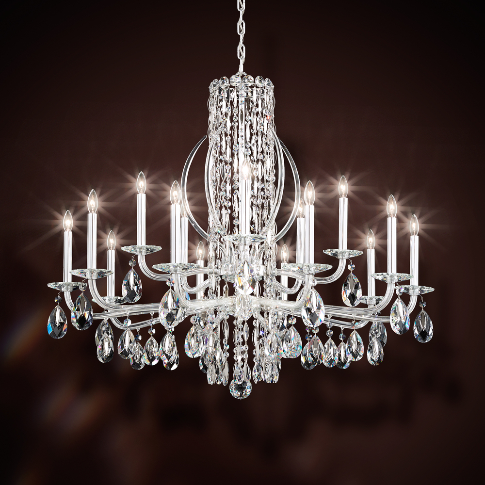 Siena 15 Light 120V Chandelier in Antique Silver with Radiance Crystal