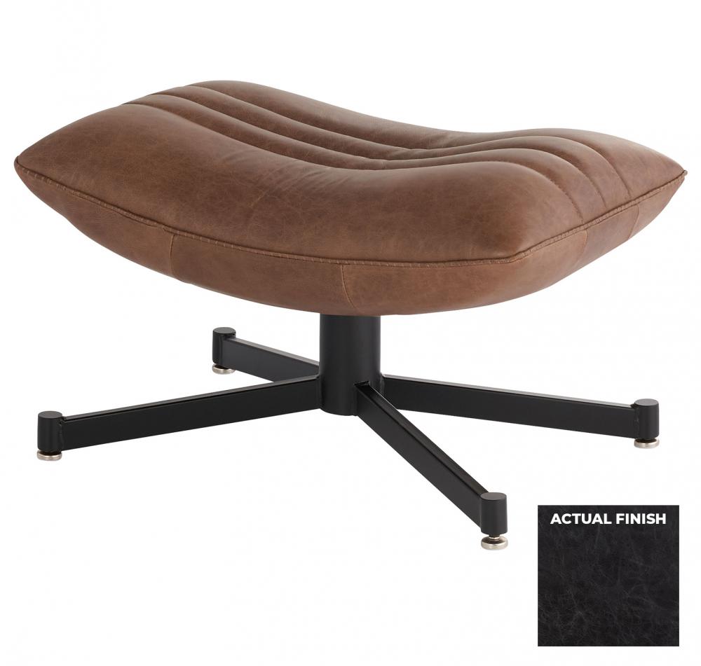 Eduarda Ottoman Black Distressed Leather