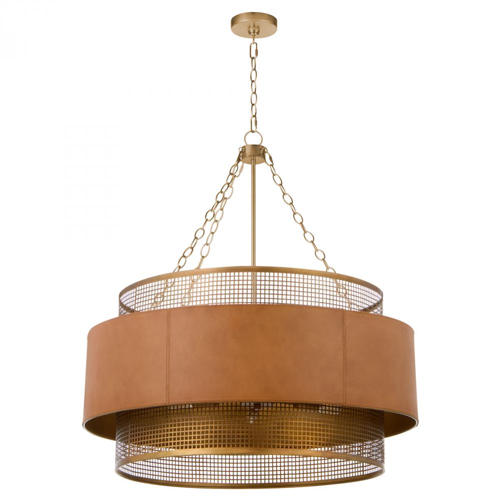 Newcomb Chandelier | Aged Brass | Leather
