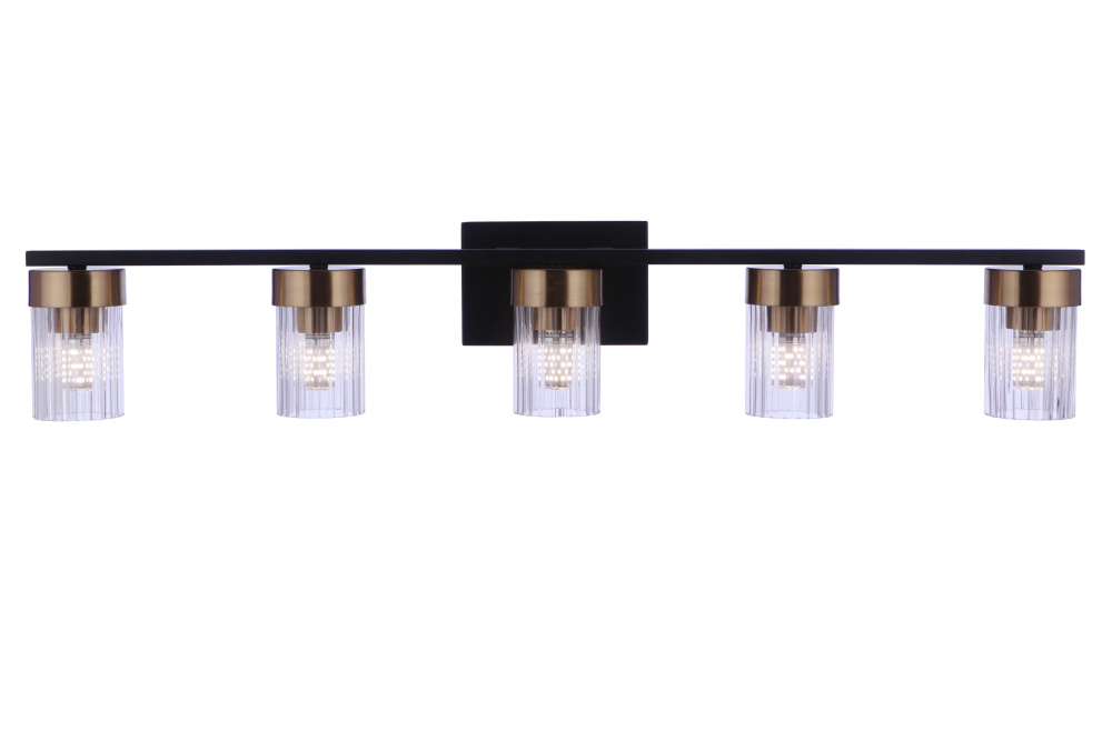 Bond Street 5 Light Vanity in Flat Black/Satin Brass