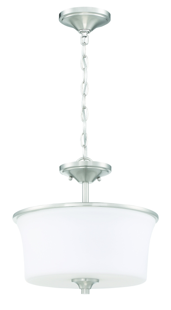 Gwyneth 2 Light Convertible Semi Flush in Brushed Polished Nickel (White Glass)