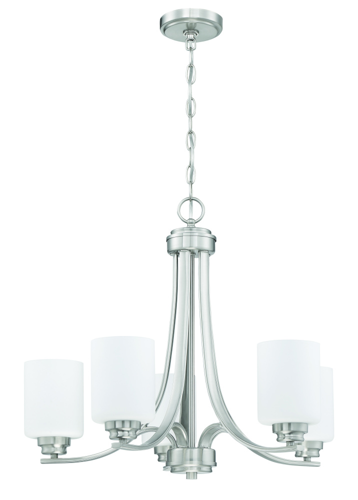 Bolden 5 Light Chandelier in Brushed Polished Nickel (White Glass)