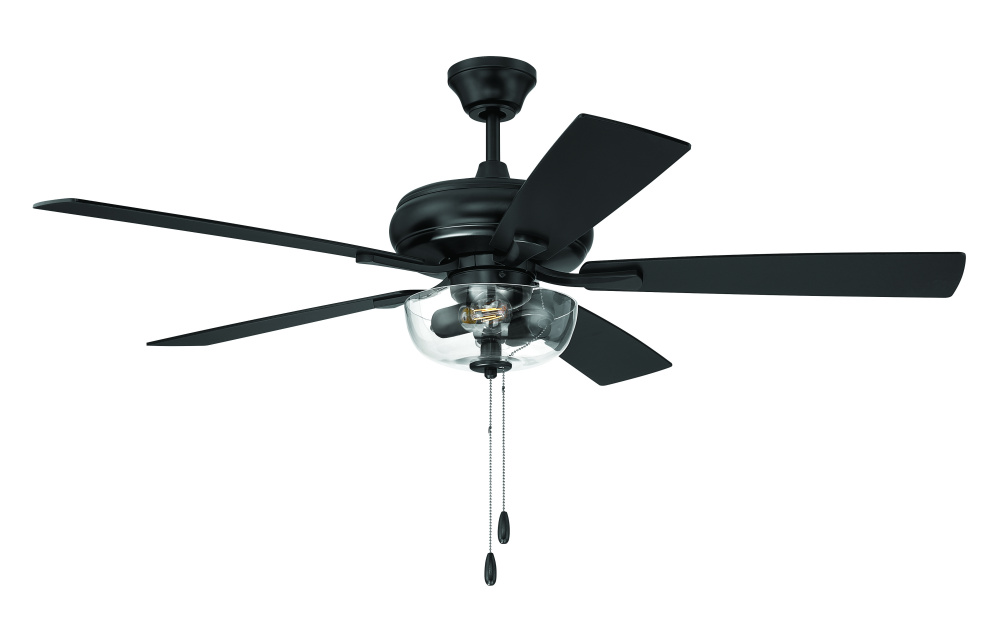 52" Ceiling Fan w/Blades, 3 Light Clear Bowl Light Kit