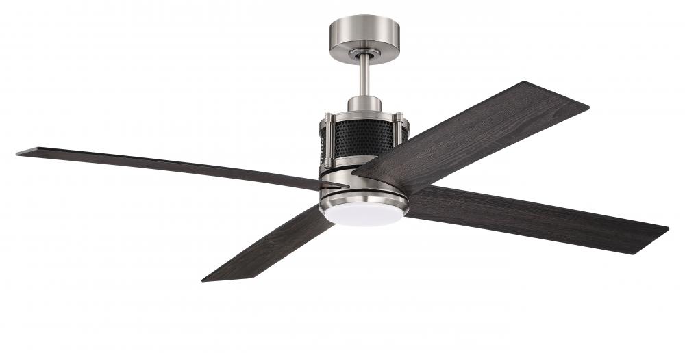 Gregory 56" 4-Blade Ceiling Fan in Brushed Polished Nickel w/ Flat Black/Greywood Blades