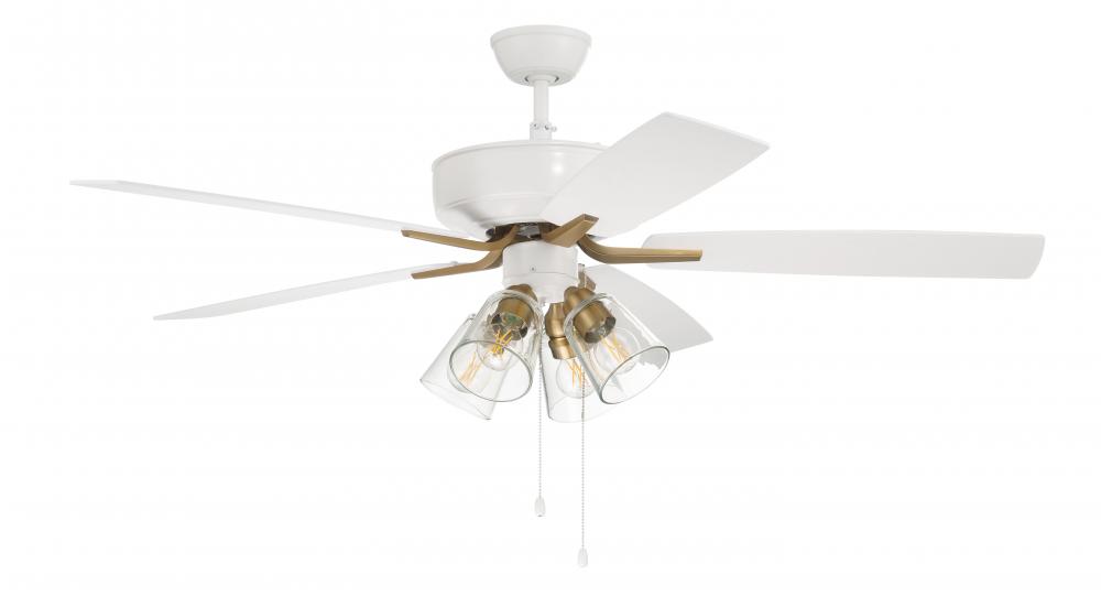 Pro Plus 104 52" 5-Blade Ceiling Fan in White/Satin Brass w/ White/Washed Oak Blades