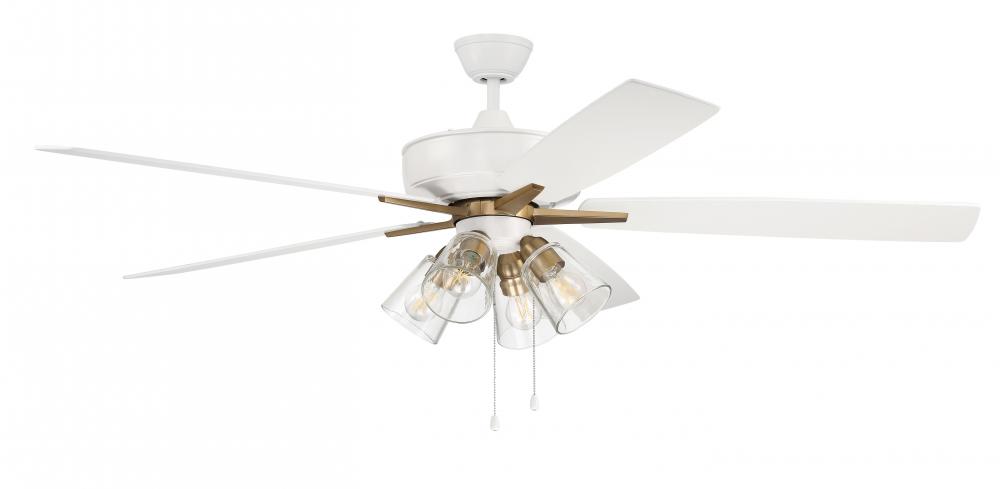 Super Pro 104 60" 5-Blade Ceiling Fan in White/Satin Brass w/ White/Washed Oak Blades